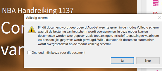 Acrobat waarschuwing bij consultatie handreiking 1137